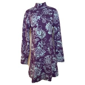 anthropologie high neck open back Sweater dress purple floral size M